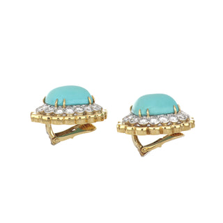 Estate David Webb Turquoise Clip Earrings with Diamonds
