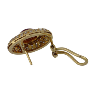 Vintage 1980s 18K Gold Ruby & Diamond Clip Earrings