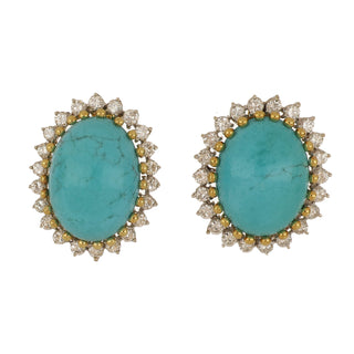 Vintage 1980s Two-Tone Turquoise Clip Earrings with Diamonds