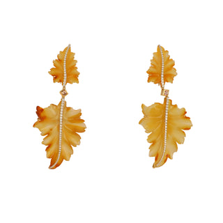 Tenenbaum 18K Gold Carnelian Leaf Earrings with Imperial Topaz and Diamonds