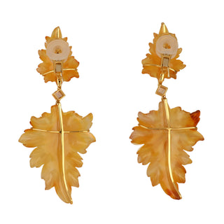 Tenenbaum 18K Gold Carnelian Leaf Earrings with Imperial Topaz and Diamonds