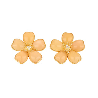 Tenenbaum 18K Gold Orange Opal Flower Earrings with Diamonds
