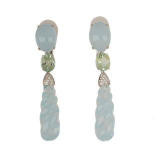 Tenenbaum 18K White Gold Aqua Drop Earrings with Tourmaline and Diamond