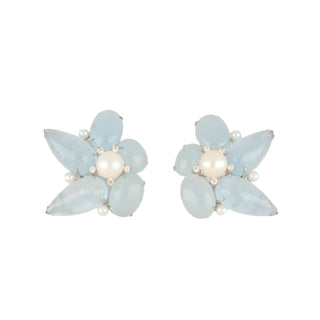 Tenenbaum 18K White Gold Aqua, Pearl and Diamond Earrings