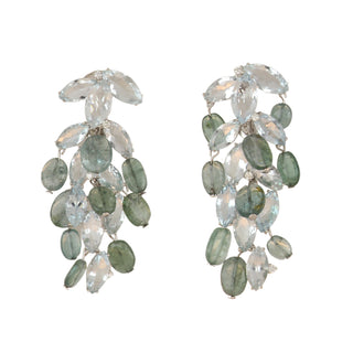 18K White Gold Aquamarine and Tourmaline Chandelier Earrings