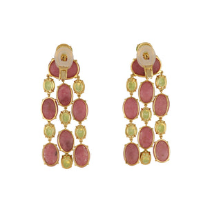 18K Rhodonite & Peridot Multi Drop Earrings