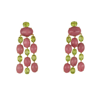 18K Rhodonite & Peridot Multi Drop Earrings