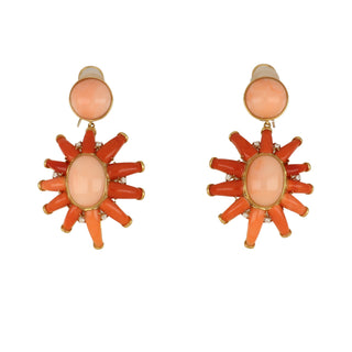 Tenenbaum Collection 18K Gold Coral Sunburst Drop Earrings with Diamonds