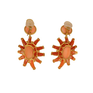 Tenenbaum Collection 18K Gold Coral Sunburst Drop Earrings with Diamonds