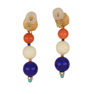 18K Coral, Lapis & Turquoise Bead Drop Earrings