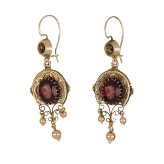 Victorian 14K Gold Garnet Fringe Drop Earrings