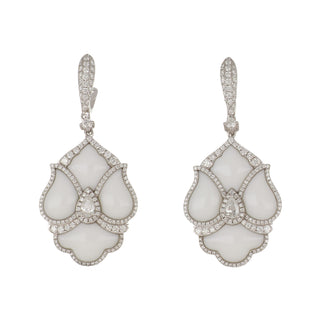Estate White Agate & Diamond Pansy Earrings