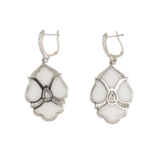Estate White Agate & Diamond Pansy Earrings