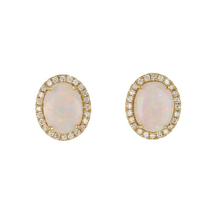 Tenenbaum 14K Gold Opal and Diamond Halo Stud Earrings