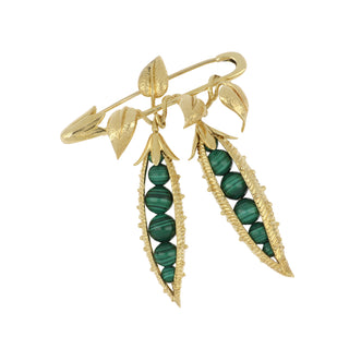 Vintage 1970s Tiffany & Co. 18K Gold Malachite "Peas in a Pod" Brooch