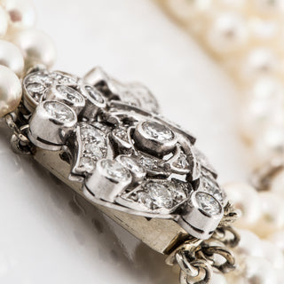 Retro 1940s 14K White Gold Three Strand Pearl Bracelet