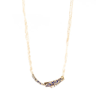 Victorian 14K Gold Enamel Serpent Head Seed Pearl Necklace