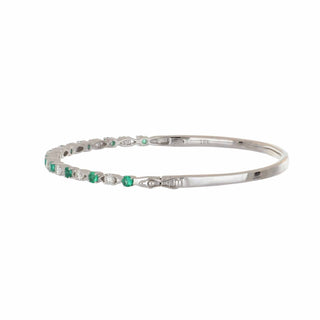 Tenenbaum 18K White Gold Emerald Bangle Bracelet with Diamonds