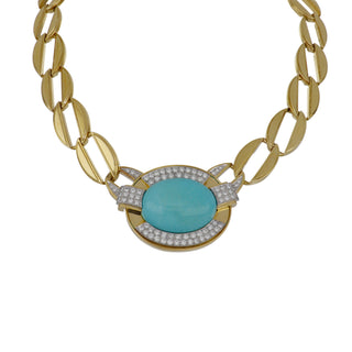 Vintage David Webb 18K Gold Turquoise & Diamond Collar Necklace