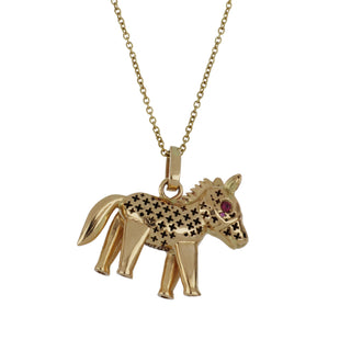 Vincent Peach 14K Small Horse Pendant Necklace with Ruby Eyes
