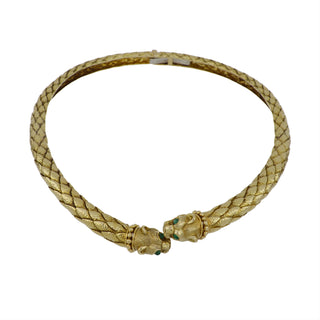 Vintage David Webb 18K Gold Lion Choker Necklace with Emeralds
