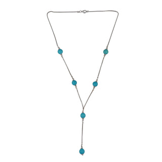 Estate 18K White Gold Turquoise Y Necklace