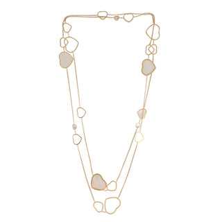 Estate Chopard Happy Heart 18K Rose Gold Mother Of Pearl & Diamond Sautoir Necklace