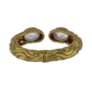 Vintage David Webb 18K Gold Rock Crystal Wave Cuff Bracelet