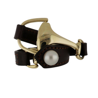 Vincent Peach 14K Snaffle Bit Leather Wrap Bracelet