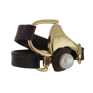 Vincent Peach 14K Snaffle Bit Leather Wrap Bracelet