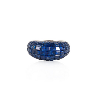 Vintage Platinum Invisible-Set Sapphire Domed Ring