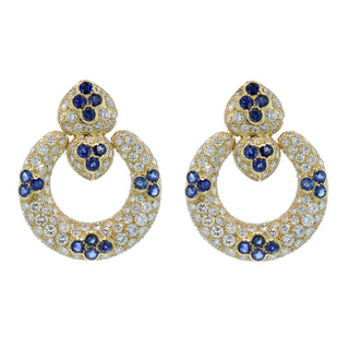 Estate Giovane 18K Gold Diamond & Sapphire Doorknocker Earrings