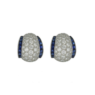 Vintage Oscar Heyman Platinum Sapphire & Diamond Bombe Earrings