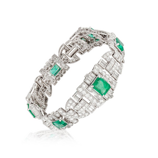Mid-Century Platinum Emerald & Diamond Link Bracelet