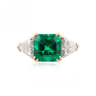 Estate Two-Tone Emerald & Trillion-Cut Diamond Three-Stone Ring