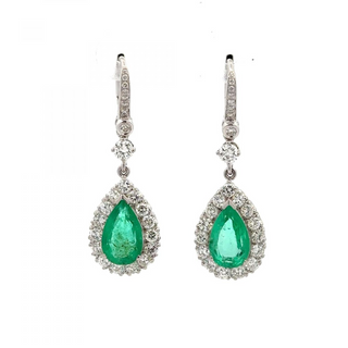 Mid-Century Platinum and 14K White Gold Emerald Drop Earrings