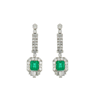Platinum Emerald Drop Earrings with Diamonds