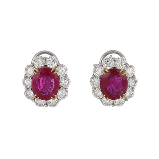 Estate Platinum and 18K White Gold Ruby Clip Earrings with Diamonds
