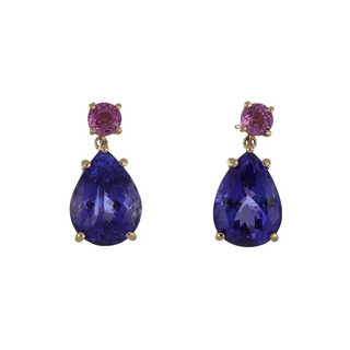 18K Gold Tanzanite Drop Earrings with Pink Sapphires
