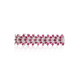 Estate 18K White Gold Ruby and Diamond Fan-Shaped Link Bracelet