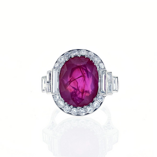 Estate Platinum No Heat Burmese Ruby & Diamond Halo Ring