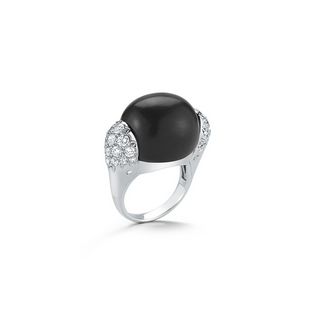 Seaman Schepps 18K White Gold Ebony Golf Ball Ring with Diamonds