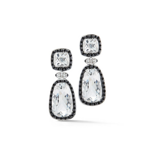 Seaman Schepps 18K White Gold Rock Crystal Drop Earrings with Onyx Borders