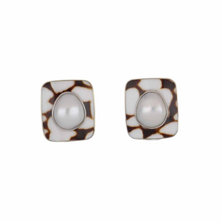 Trianon 18K White Gold Marble Cone Shell Earrings with Pearls