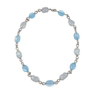 Seaman Schepps 18K White Gold Blue Topaz  and Pearl Seville Necklace