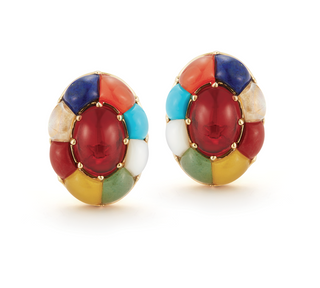 Seaman Schepps 18K Gold Garnet Clip Earrings