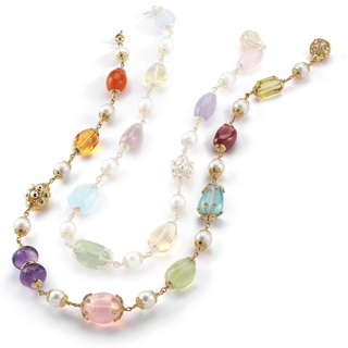 Seaman Schepps 18K Gold Multi Gemstone and Pearl Chain Necklace