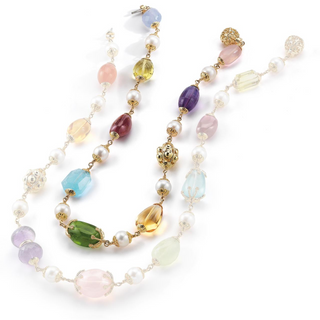 Seaman Schepps 18K Gold Multi Gemstone and Pearl Necklace