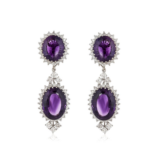 Estate 14K White Gold Amethyst Drop Earrings with Diamonds
