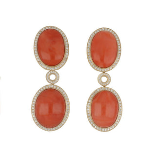 Estate 18K Gold Coral Day/Night Earrings with Diamonds